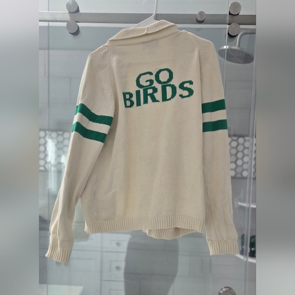Women's Cream and Green 'Go Birds' Cardigan Worn 1x